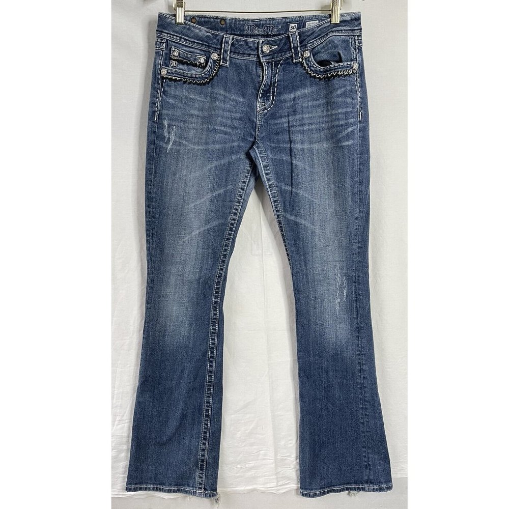 Miss Me Women's Easy Boot Embellished Blue Jeans Size 30w 35L Stretch Cotton